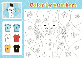 Christmas number coloring page for kids with cute snowman