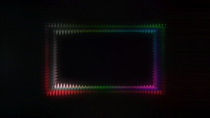 Abstract iridescent glitch art border background image.