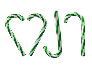 Christmas green candy cane on transparent background 3d render