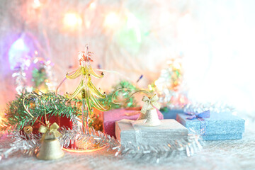 Gift boxes and Christmas bright lights