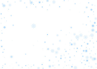 Snowflakes. Snow, snowfall. Falling scattered blue snowflakes on a white background. Vector
