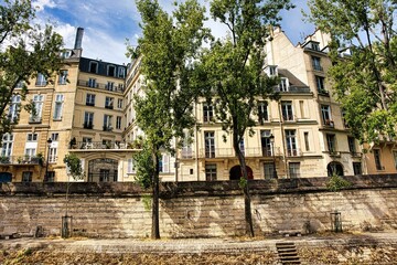 Scenic view of the buildings and trees located on the Ile Saint-Louis - obrazy, fototapety, plakaty