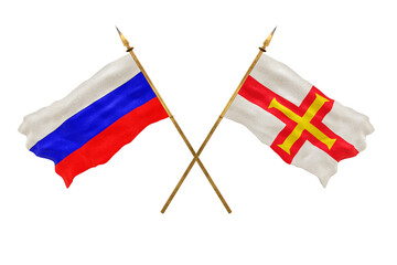 Background for designers. National Day. 3D model National flags  of Russia and Bailiwick of Guernsey