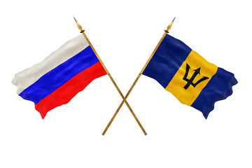 Background for designers. National Day. 3D model National flags  of Russia and Barbados