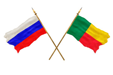 Background for designers. National Day. 3D model National flags  of Russia and Benin