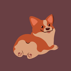 Image of a cute corgi lying on its stomach. Dog in vector. Cartoon character.