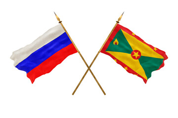 Background for designers. National Day. 3D model National flags  of Russia and Grenada