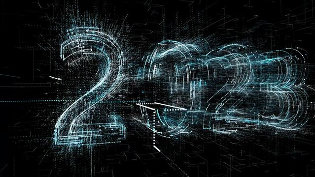 the inscription 2023 in techno style announces the arrival of the industry 5.0 revolution and future technologies in the new 2023