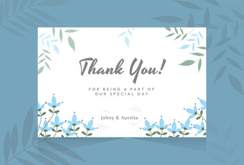 Thank you card design with hand drawn flower abstract shape pastel nature background template