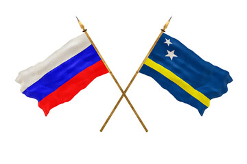 Background for designers. National Day. 3D model National flags  of Russia and Kuracao