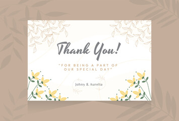 Thank you card design with hand drawn flower abstract shape background template