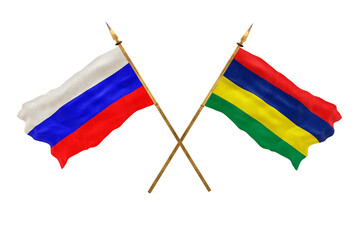 Background for designers. National Day. 3D model National flags  of Russia and Mauritius