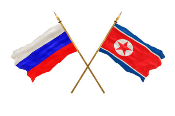 Background for designers. National Day. 3D model National flags  of Russia and North Korea