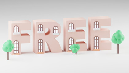 3d rendered tiny houses with free text on them