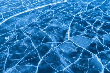 view of frozen lake. Ice from drone view. Background texture concept.