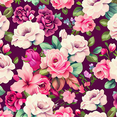 Beautiful Floral pattern of lush blooming flowers