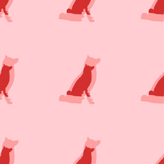 Seamless pattern of large isolated red dog symbols. The elements are evenly spaced. Vector illustration on light red background