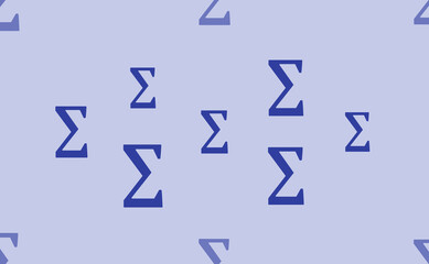Seamless pattern of large isolated blue sigma symbols. The pattern is divided by a line of elements of lighter tones. Vector illustration on light blue background