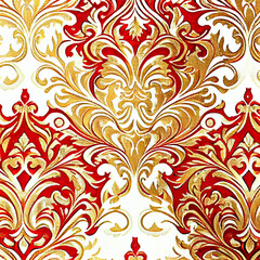 Red white and gold floral pattern.
