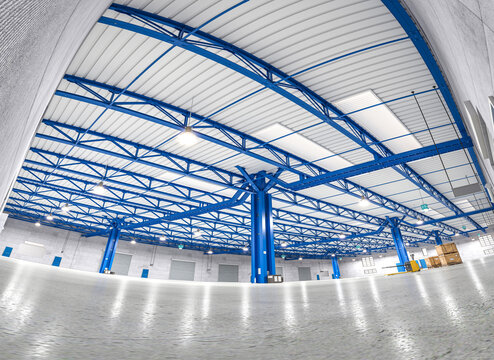 interior of a warehouse fisheye view.