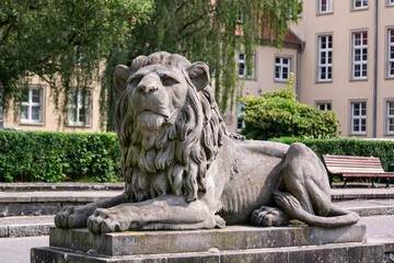 Koszalinskie lwy (Koszalin lions) ancient stone statue in Poland