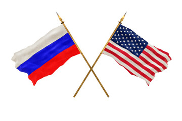 Background for designers. National Day. 3D model National flags  of Russia and United States of America. USA