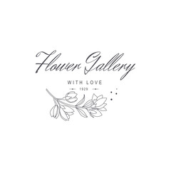 Vector flower logo template. Modern hand drawn line style design. Minimalist drawn floral logo design illustration.