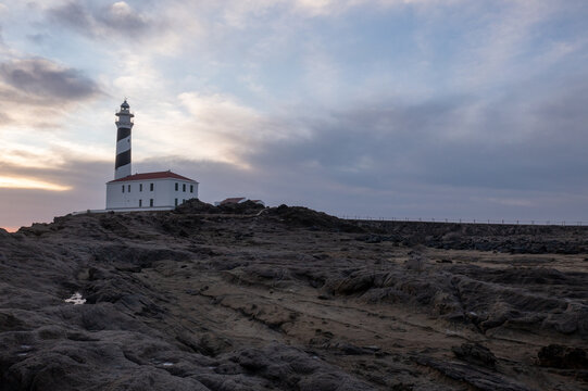 Drone with images of the Favarix lighthouse on the European coast.