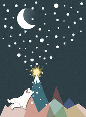 Sleeping Polar Bear in a Starry Night - Vector Art © J