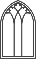 Church medieval window. Old gothic style architecture element. Outline illustration
