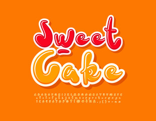 Vector colorful poster Sweet Cake.  Bright sticker Font. Handwritten Alphabet Letters, Numbers and Symbols set. 