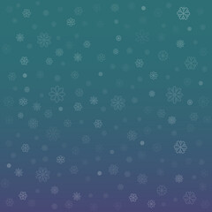 Square background with snowflake snowfall. Abstract  mysterious purple and green background. Christmas vector card. Winter Christmas and New Year background. Vector illustration.