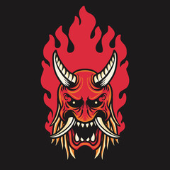 Red Oni Mask Devil Vector Illustration