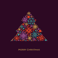Fototapeta na wymiar Snowflakes Christmas tree in bright traditional colors