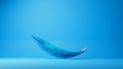 3D Illustration of a blue feather. Abstract concept for a social media plattform