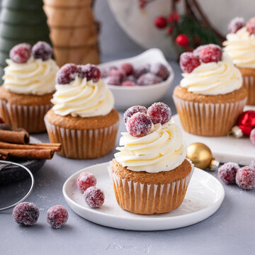 Sugared cranberry spiced cupcakes with cream cheese frosting