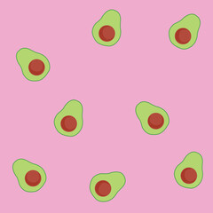 Avocado seamless pattern on pink background