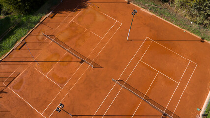 Aerial view of two clay tennis court. Sports concept.