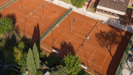 Aerial view of two clay tennis court. Sports concept.