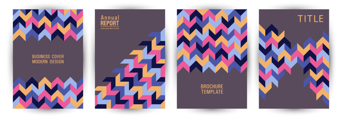 Business booklet front page layout set graphic design. Bauhaus style simple folder mockup set