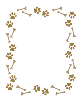 Animal dog paw prints and bones frame design template vector image.