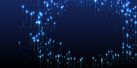 Upward glowing line rays data flows concept.