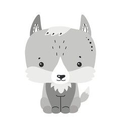 Gray wolf - cute illustration for children's rooms, cards, postcards, posters. Vector illustration.
