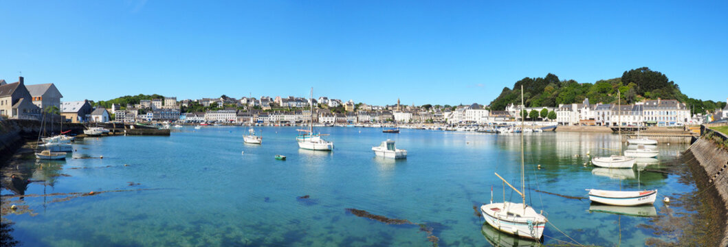 panoramic view of the beautiful fishing port of Audierne, near the famous Pointe du Raz, in the Finistère department in Brittany