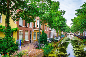 Fototapeta na wymiar Streets and canals of old beautiful city Delft, Netherlands