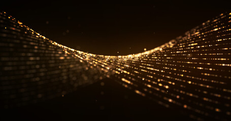金のパーティクルの波。キラキラ背景