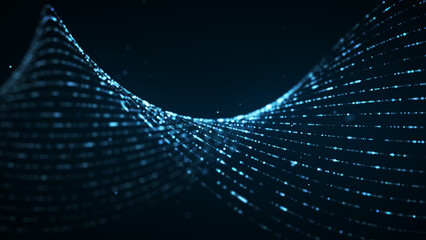 青のパーティクルの波。キラキラ背景。