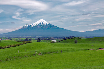 mountain farming landscape with clouds