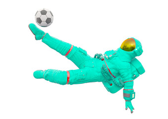 astronaut is playing soccer