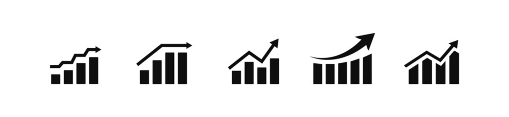 Growing graph  icons set. Vector illustration. 